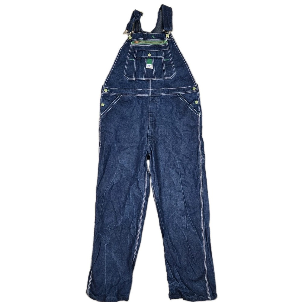 Liberty Overalls Mens 38x30 Dark Blue Denim Bib Workwear Utility Straight Leg